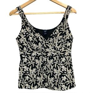 Y2K Vintage 100% Cotton GAP Black and White Floral Women's Tank Top